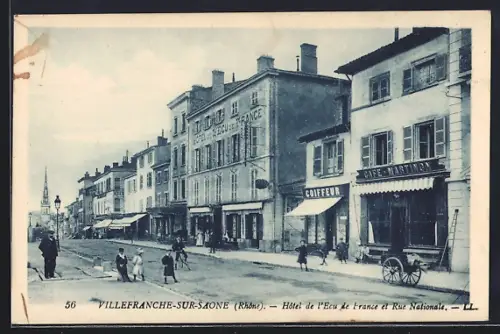 AK Villefranche-sur-Saône /Rhône, Hôtel de l`Ecu de France et Rue Nationale