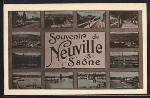 AK Neuville-sur-Saône, Souvenir avec vues multiples de la ville et de la Saône