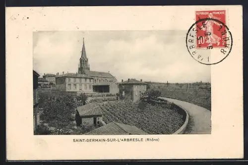 AK Saint-Germain-sur-l`Arbresle /Rhône, Vue de l`église et des environs du village