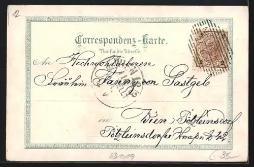 Lithographie Neuberg, Gesamtansicht mit Wasserfall