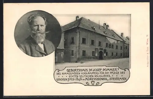 AK Mürzzuschlag /Steiermark, Geburtshaus Josef Pommer, Vorkämpfer für die Pflege des deutschen Volkslieds