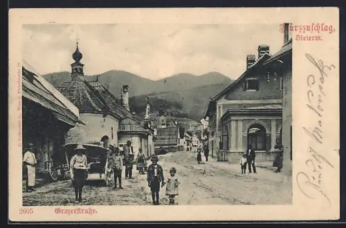 AK Mürzzuschlag /Steierm., Grazerstrasse mit Passanten