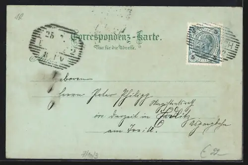 Mondschein-Lithographie Krieglach, Roseggers Geburtshaus, Roseggers Villa, Kirche, Ortsansicht