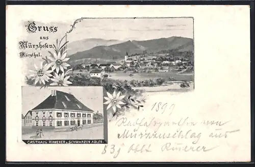 AK Mürzhofen, Gasthaus Rinnerer z. Schwarzen Adler, Ortsansicht