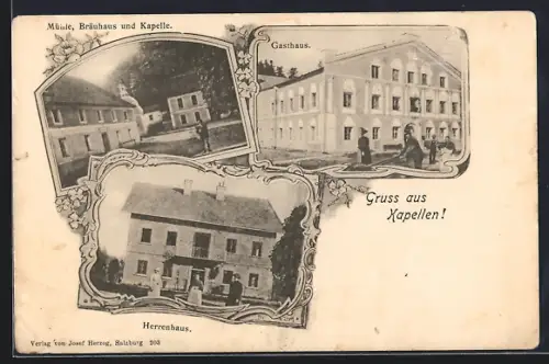 AK Kapellen, Gasthaus, Mühle, Bräuhaus, Kapelle, Herrenhaus