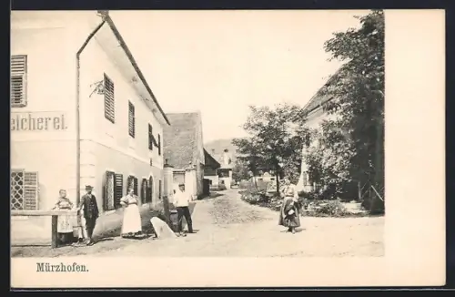 AK Mürzhofen, Strassenpartie mit Bewohnern