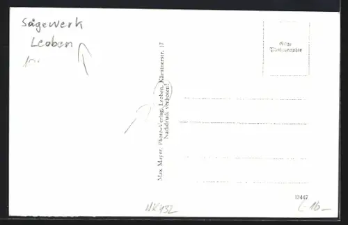 Foto-AK Leoben, Sägewerk mit Bahngleisen