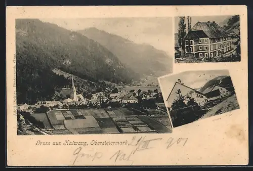 AK Kalwang /Obersteiermark, Ortsansicht aus der Vogelschau