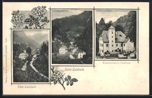 AK Unter-Lainbach, Busenlechners Gasthaus, Ober-Lainbach, Ortsansicht