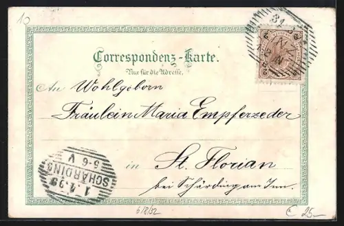 Lithographie Eisenerz, St. Oswaldkirche, Barbara-Kapelle, Schichthurm, Ortsansicht