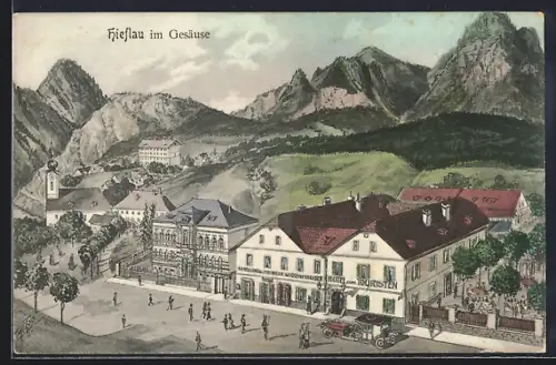 AK Hieflau im Gesäuse, Hotel zum Touristen, Handlung v. Heinrich Wickenhauser