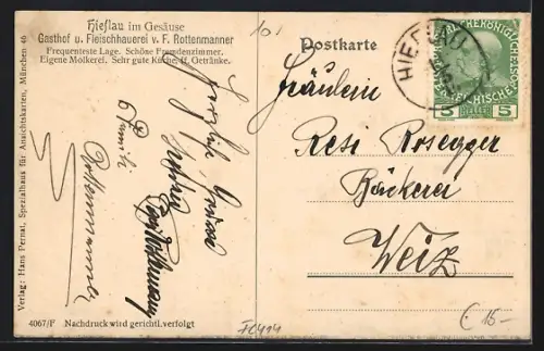 AK Hieflau im Gesäuse, Gasthof u. Fleischhauerei F. Rottenmanner