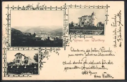 AK Wartberg / Mürztal, Villa Vogel, Villa Noort, Ortsansicht