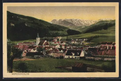 AK Mürzzuschlag, Totalansicht mit Bergpanorama