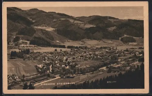 AK Kindberg, Gesamtansicht mit Bergpanorama