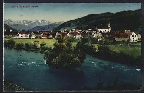 AK St. Michael, Ortspanorama vom Fluss aus