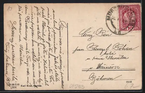 AK Leoben, Totalansicht mit Brücke aus der Vogelschau