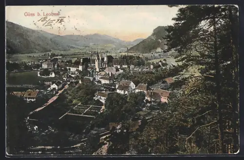 AK Göss bei Leoben, Totalansicht aus der Vogelschau