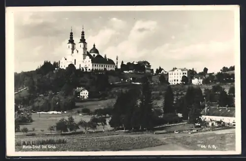 AK Maria-Trost bei Graz, Ortspanorama mit Basilika