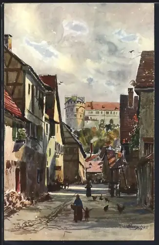 Künstler-AK Tübingen, Schloss und Salzstadelgasse