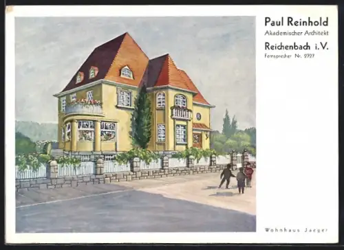 Künstler-AK Reichenbach i. V., Wohnhaus Jaeger