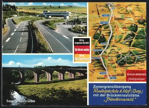 AK Rudolphstein b. Hof, Zonengrenzübergang, Saalebrücke, Brückenraststätte Frankenwald