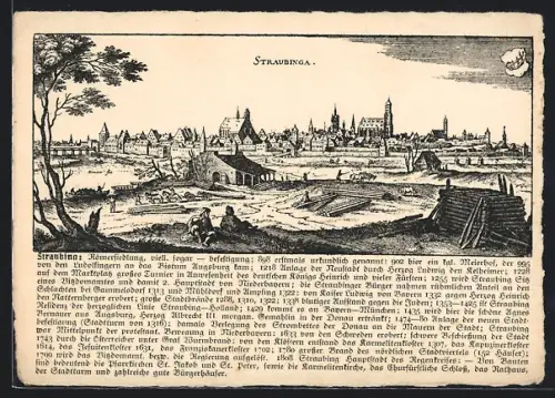 AK Straubing, Historische Stadtansicht, Stadtmauer, Kirchen
