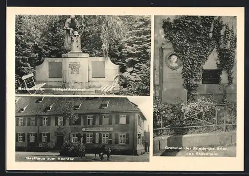 AK Meissenheim b. Lahr, Kriegerdenkmal, Gasthaus zum Hechten, Grabmal der Friederike Brion