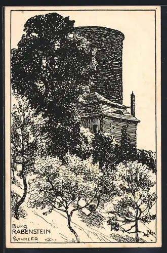 Künstler-AK Belzig, Burg Rabenstein, Turm und Gebäude
