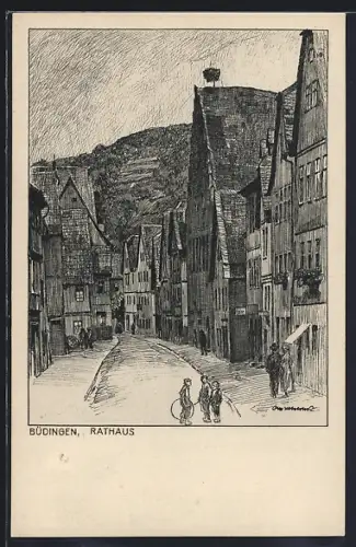Künstler-AK Otto Ubbelohde: Büdingen / Oberhessen, Rathaus