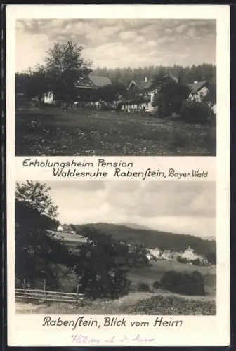 AK Rabenstein /Bayer. Wald, Erholungsheim Pension Waldesruhe, Blick vom Heim