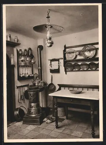 AK Viersen, Kaisers Kaffee-Gesellschaft, Alte Küche mit Herd und Geschirr