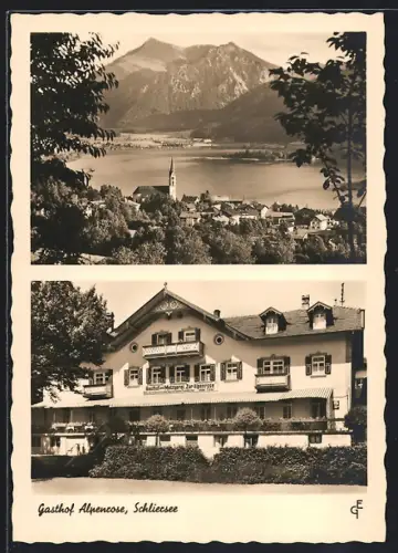 AK Schliersee, Gasthof Alpenrose, Seeansicht, Kirche
