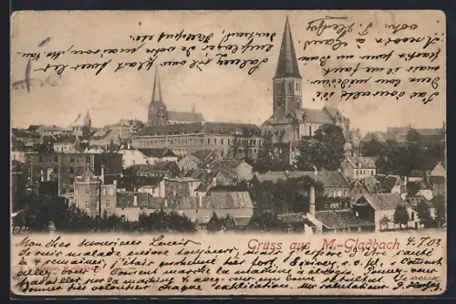 AK M.-Gladbach, Stadtansicht mit Kirche
