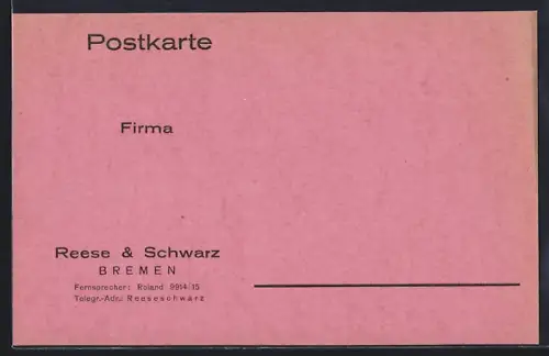Lithographie Bremen, Firmenpostkarte Reese & Schwarz