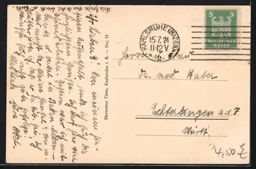 AK Karlsruhe i. B., Städt. Konzerthaus