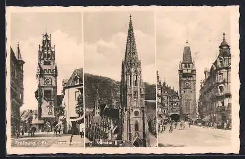 AK Freiburg i. Br., Schwabentor, Münster, Martinstor