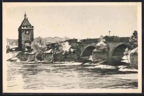 Künstler-AK Esslingen am Neckar, Pliensaubrücke