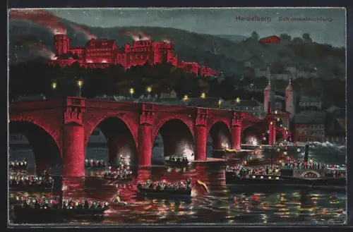 AK Heidelberg, Schlossbeleuchtung bei Nacht