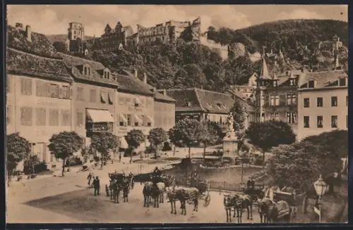 AK Heidelberg, Schloss vom Kornmarkt gesehen
