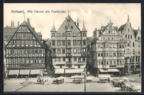 AK Stuttgart, Alte Häuser am Marktplatz