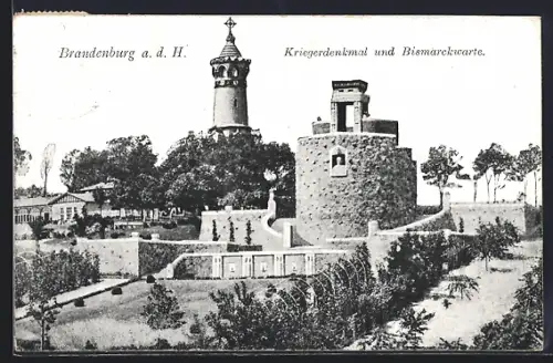 AK Brandenburg a. d. H., Kriegerdenkmal und Bismarckwarte