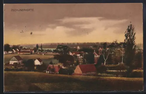 AK Zechlinerhütte, Dorfansicht mit Wohnhäusern und Landschaft