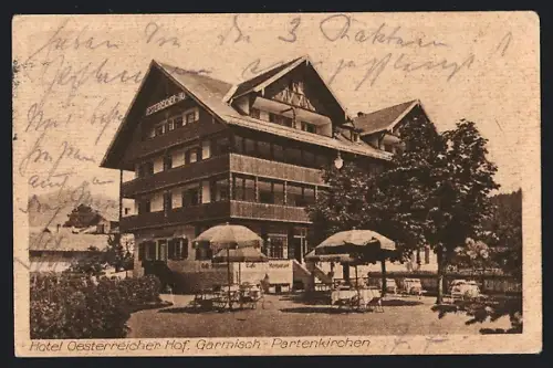 AK Garmisch-Patenkirchen, Hotel Österreicher Hof mit Biergarten