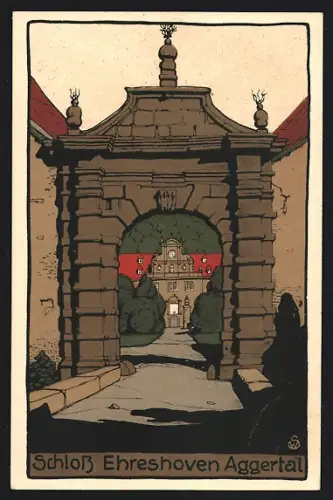 Steindruck-AK Loope, Schloss Ehreshoven i. Aggertal, Tordurchgang