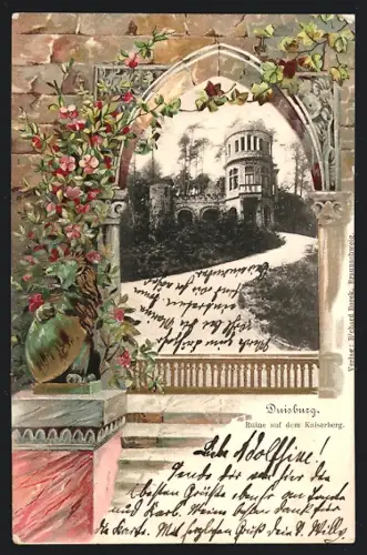 Passepartout-Lithographie Duisburg, Ruine auf dem Kaiserberg