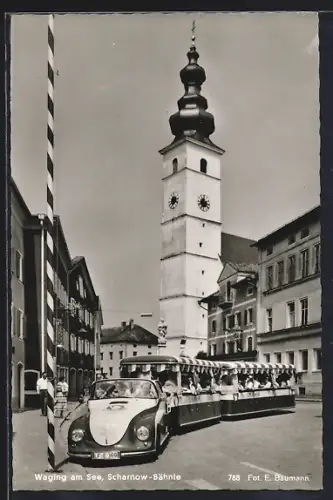 AK Waging am See, Kässbohrer-Porschelok mit Kirche, Auto