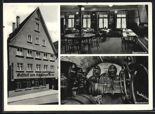 AK Ulm a. Donau, Gasthaus zum schwarzen Adler, Gastzimmer und Weinkeller