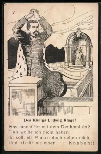 AK König Ludwig II. von Bayern, klagt über sein Denkmal, Vers