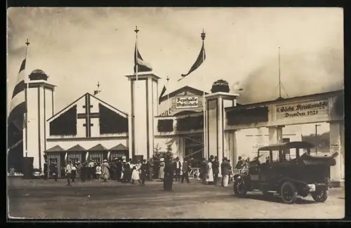 Foto-AK Dresden, 4. Sächs. Kreisturnfest 1921, Festhalle und Wetturnhalle